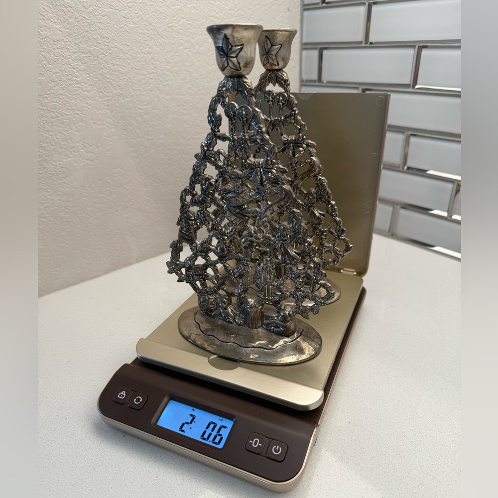 Vintage Enesco Silver Plated Christmas Tree Candle Holders Filigree-style Retro - Picture 14 of 16